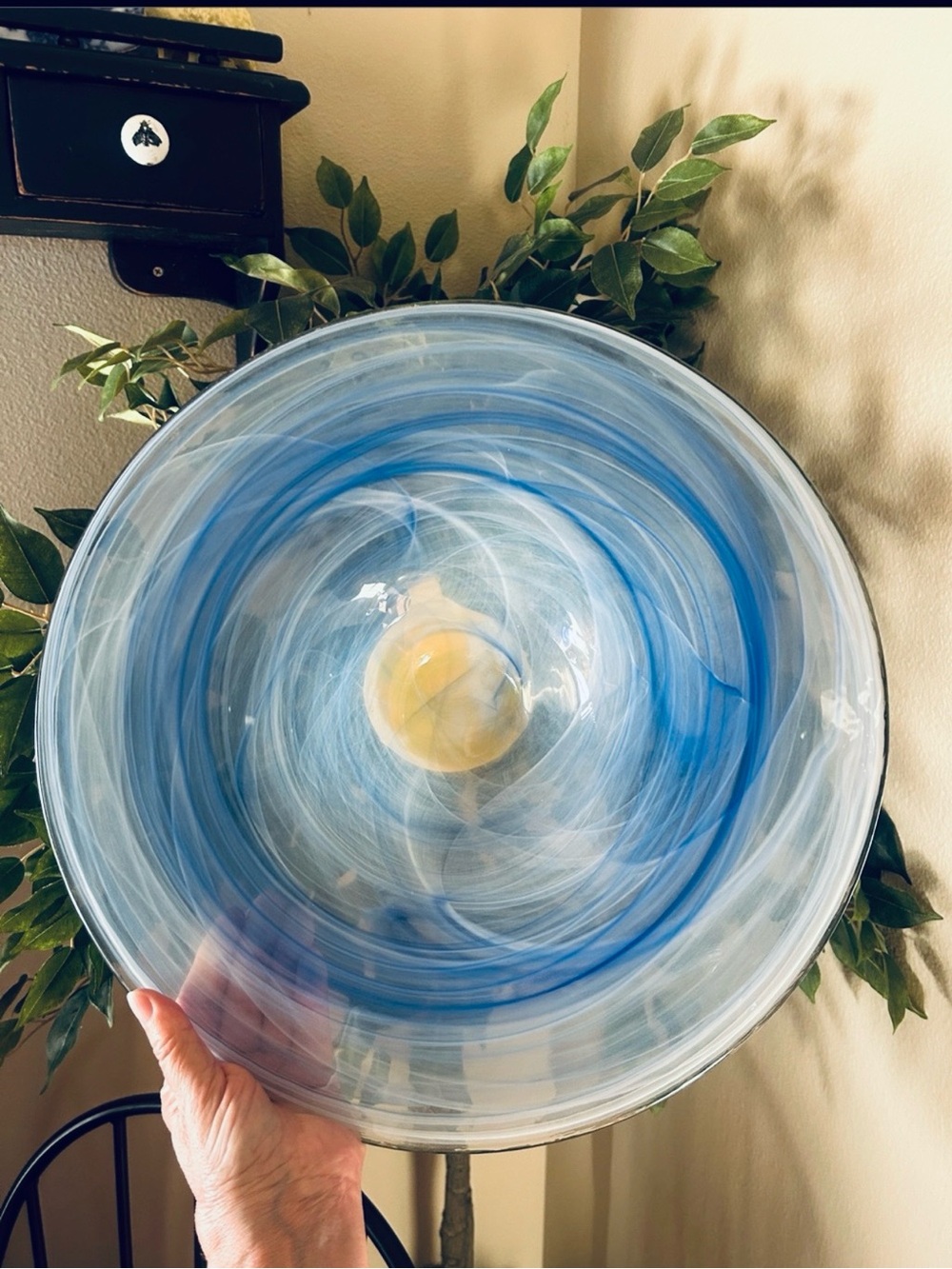 Handblown Italian Swirl Glass Center Piece Baby Blue White & Cobalt Blue Swirls.